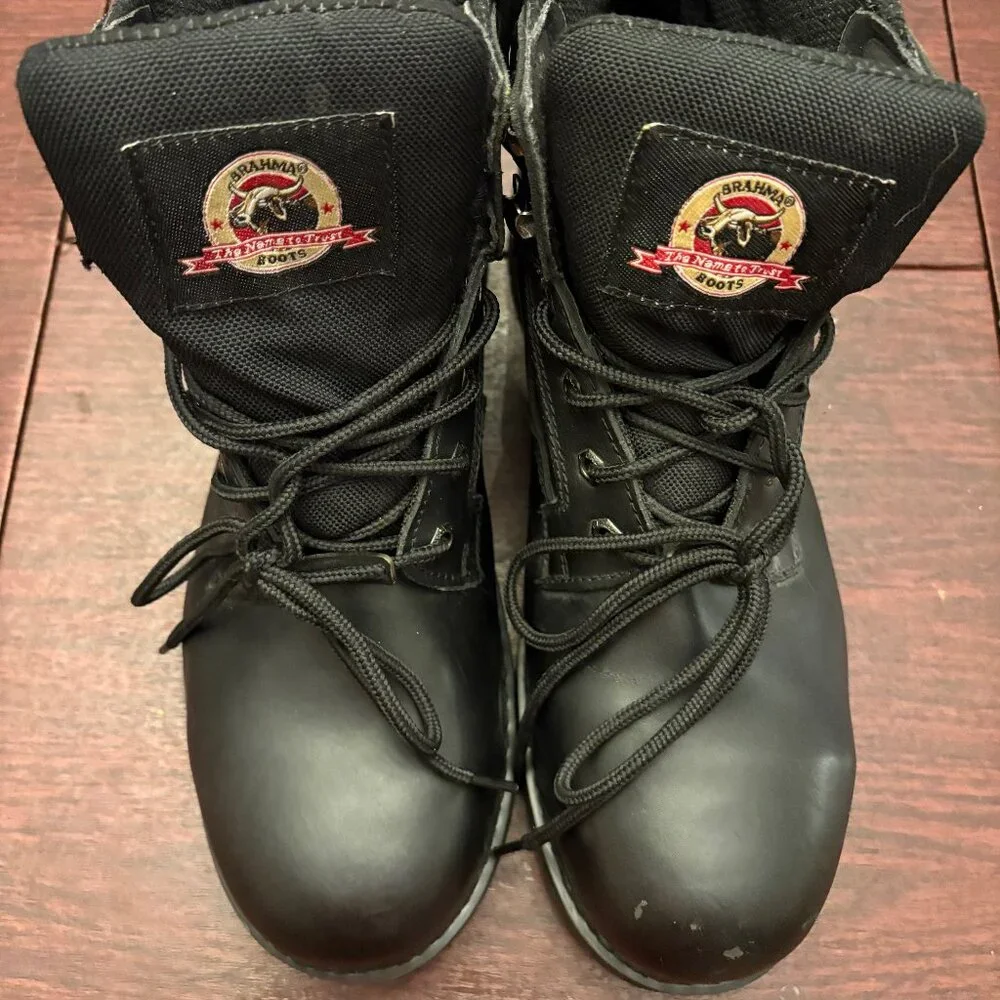 Men's Brahma Black Leather Gus Steel Toe Work Boots Lace Up Size 13 W WIDE - Picture 1 of 10